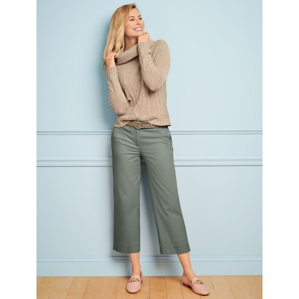 Talbots Wide Leg Crop Petite Women's Green Chino Pants